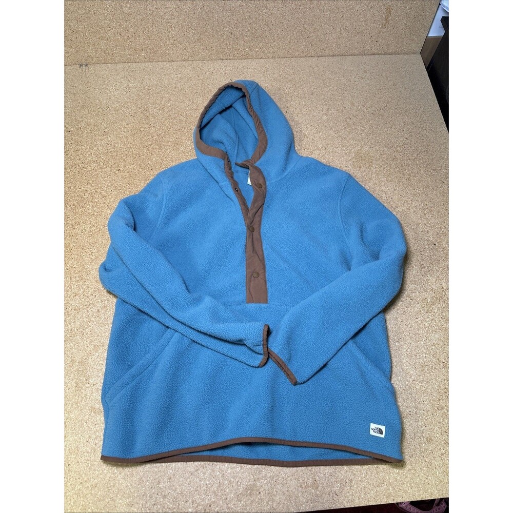 The North Face Men's Carbondale 1/4 Snap Fleece Hoodie Sz XL Storm Blue/Brown E3 - Picture 2 of 7